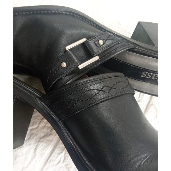 Vintage 90's Bass Leather Chunky Heels Womens Black Leather Buckle Y2K Size 7M - Picture 6 of 8